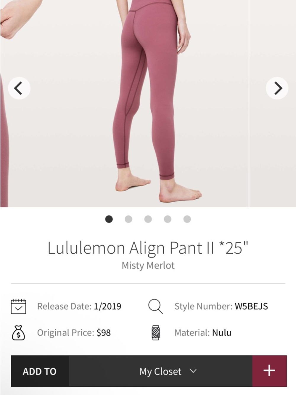 lululemon Align Pant II in Misty Merlot